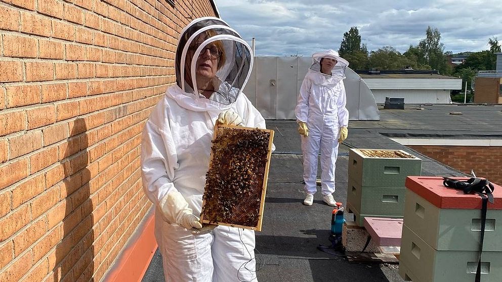 Biskötare Anna-Karin Johansson och i bakgrunden SPV:s kommunikator Carolina Frankson.