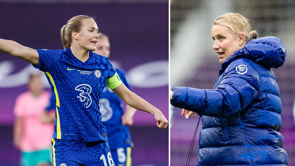 Chelseas Magdalena Eriksson och tränaren Emma Hayes.