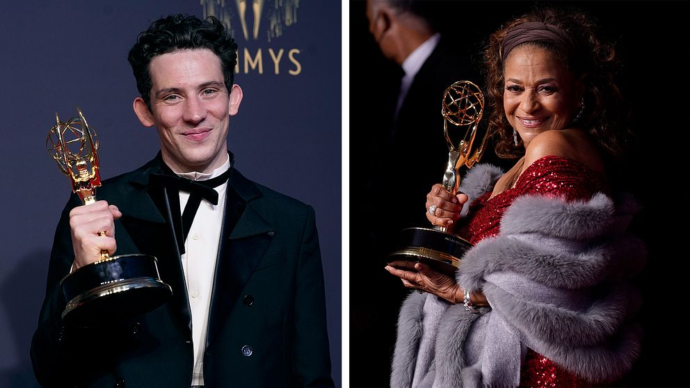 Josh O'Connor, vinnare av priset för enastående huvudskådespelare i en dramaserie för ”The Crown” och Debbie Allen, vinnare av guvernörspriset.