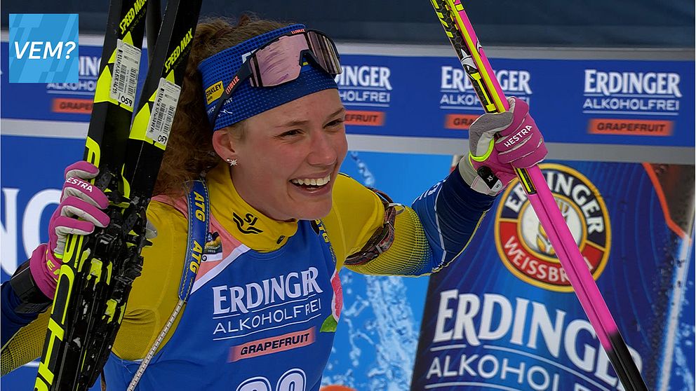 Hanna Öberg jublar efter VM-guldet i Östersund.