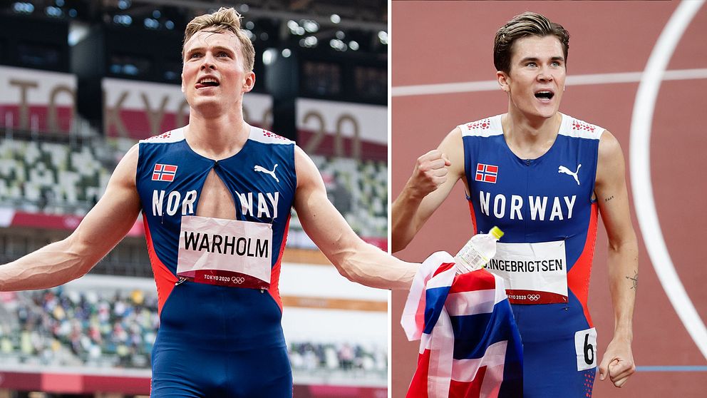 Karsten Warholm till vänster, Jakob Ingebrigtsen till höger.