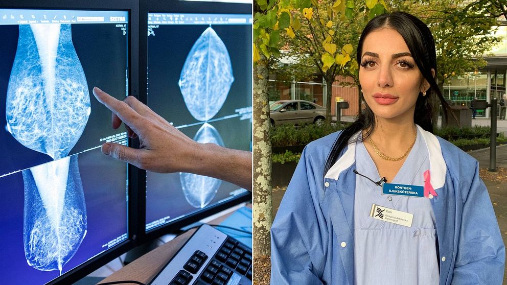 En röntgenbild på bröst och ett porträttfoto på röntgensjuksköterskan Kani Mzouri från Gävle sjukhus.