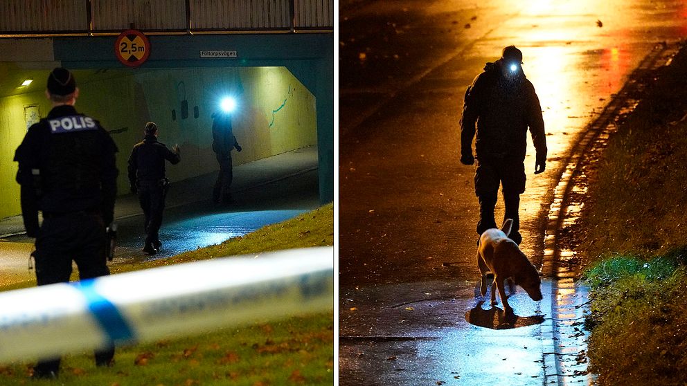 Polis på plats i Närlinda, Helsingborg efter en skottlossning där en man skadats allvarligt.