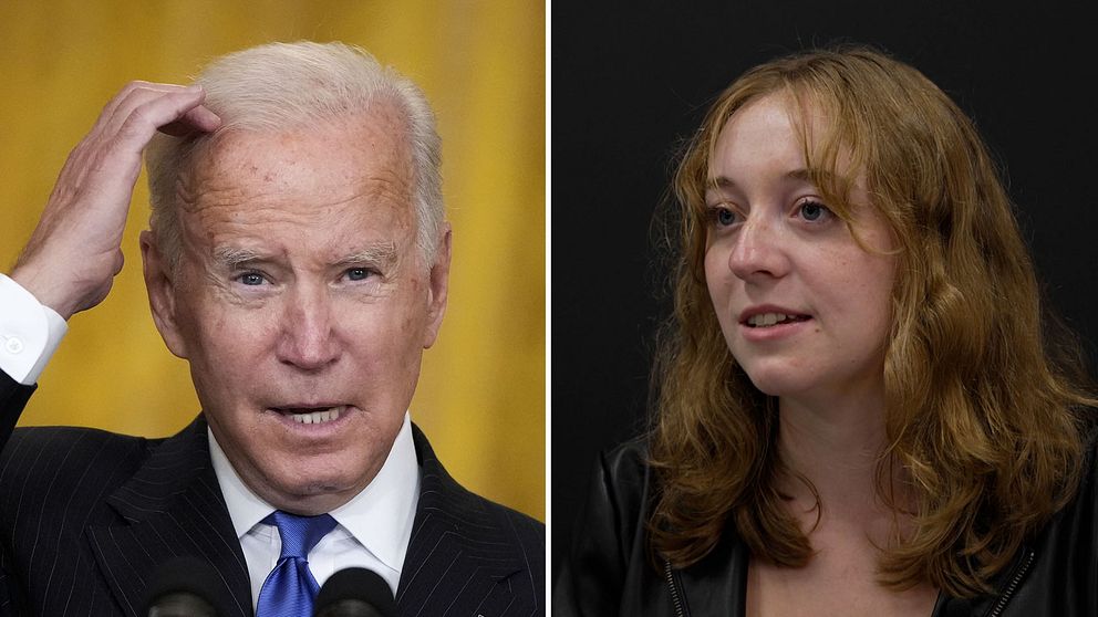 USA:s president Joe Biden / studenten och ungdemokraten Maeve Hall