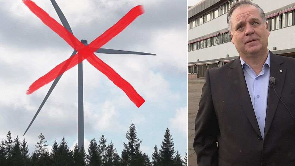 Överkryssat vindkraftverk och Torgny Maurer (SD), Sverigedemokraternas gruppledare i Finspång