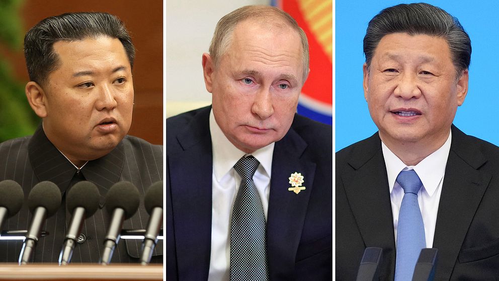 Nordkoreas Kim Jong Un, Rysslands Vladimir Putin och Kinas Xi Jinping är ledare i de tre grannländerna.
