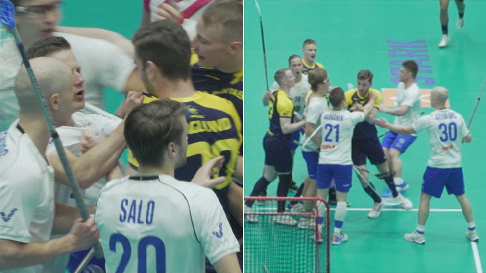 Spelarna ryker ihop i rivalmötet.