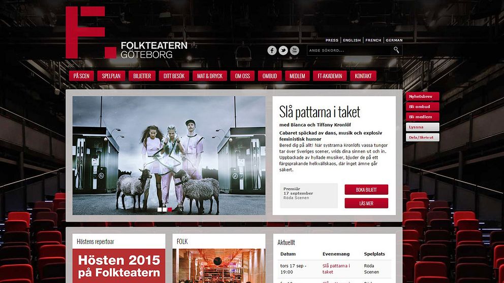 Folkteatern i Göteborgs hemsida är en av de plattformar som kritiserar i undersökningen.