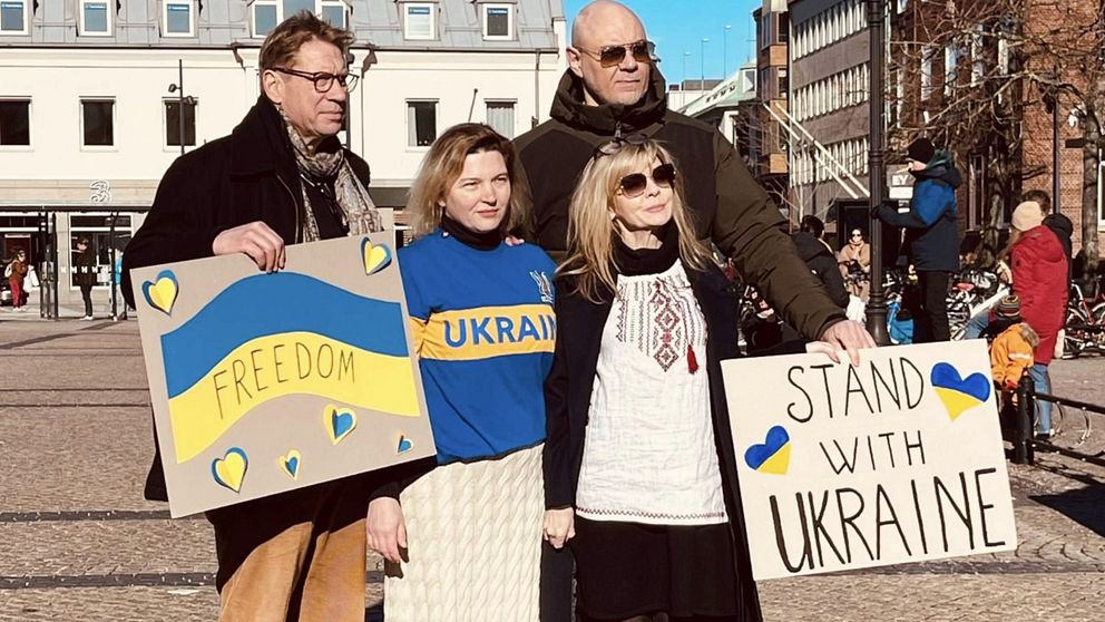 Ukraina-demonstrationen på Stora torg i Halmstad under lördagen.