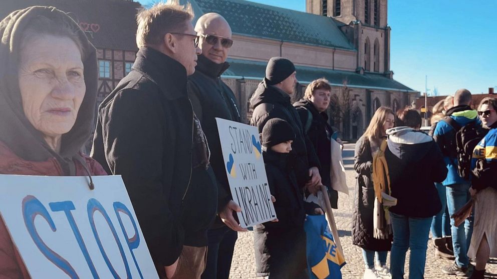 Ukraina-demonstrationen på Stora torg i Halmstad under lördagen.