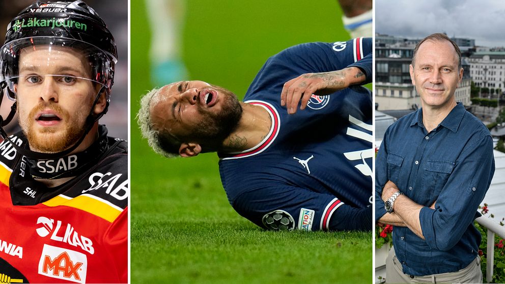 Jonas Eriksson (till höger) anser att det blivit mer filmningar inom ishockeyn och att det börjar gå mot fotbollens problem.
