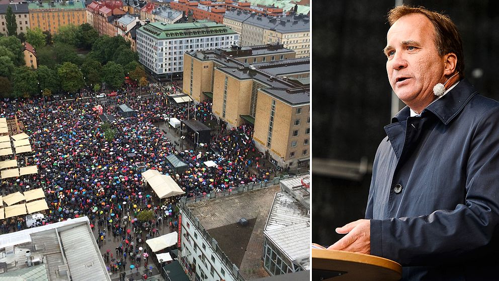 Stefan Löfven talade inför tusentals på Medborgarplatsen i Stockholm.