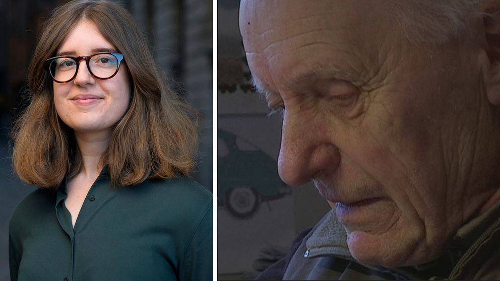 En delad bild som visar en person i en grön skjorta med utsläppt hår på vänster sida, och en annan oskarp bild av en person med runda, mörka solglasögon på höger sida. Båda bilderna har en neutral bakgrund som inte distraherar från huvudfokuset.