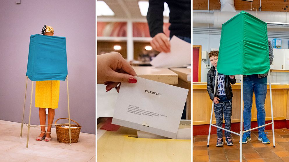 Bild från vallokal med personer som röstar