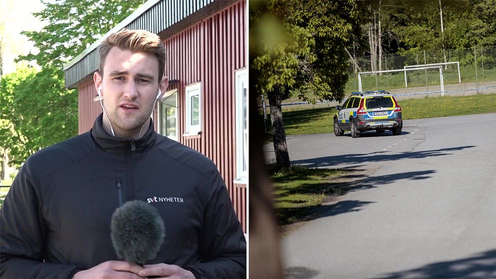 SVT:s reporter och en polisbil.