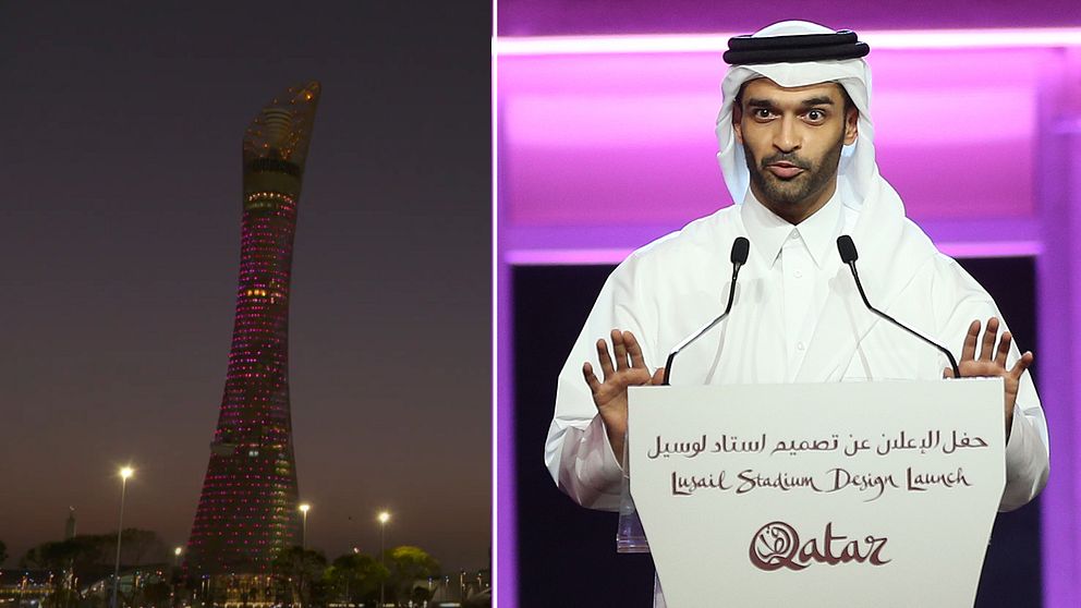 The Torch Doha (till vänster) var ett av hotellen på VM-arrangörernas hotell-lista som inte ville ta emot homosexuella gäster. Hassan Al Thawadi (höger) är generalsekreterare för VM-arrangörerna.