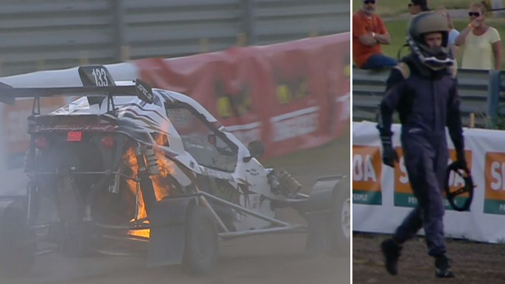 En crosskart fattar eld under SM-veckan i Linköping.