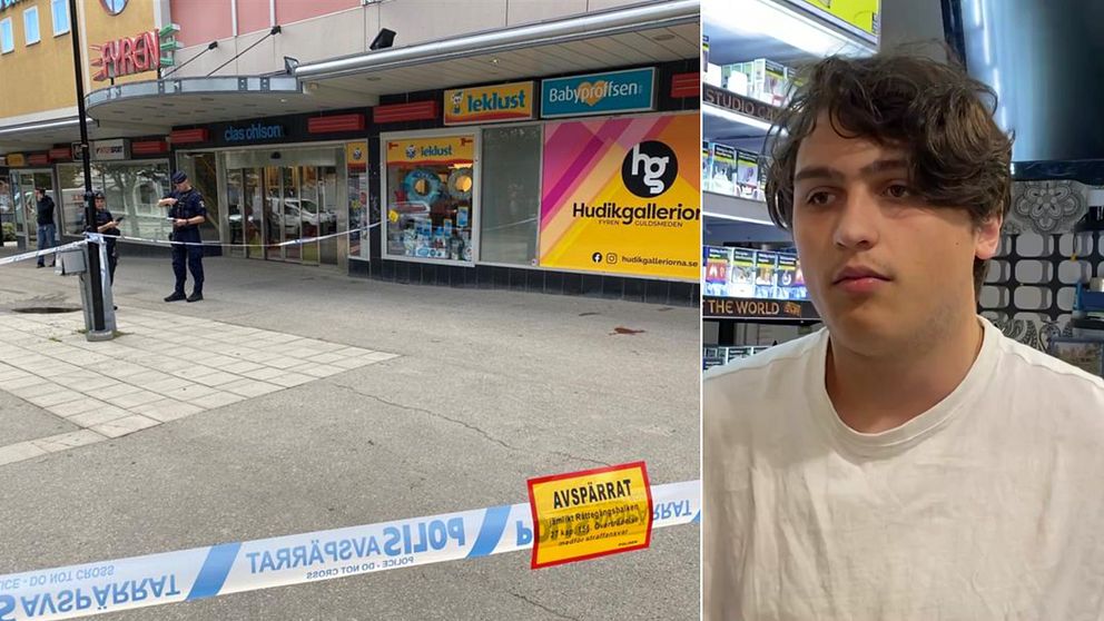 Simon Asplin, butiksbiträde och platsen mannen sköts på i Hudiksvall.