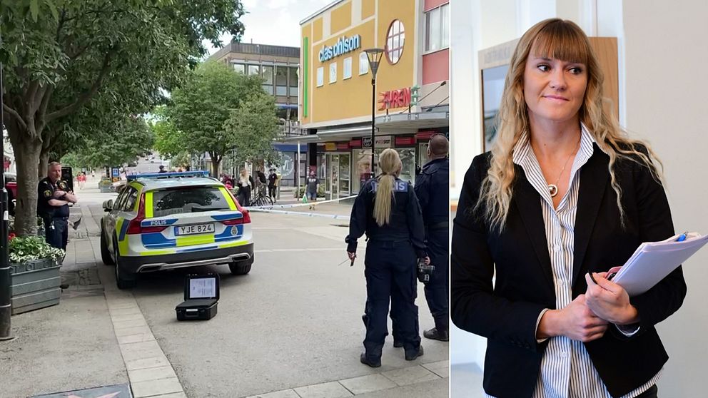 Therese Stensson Jonsson, kammaråklagare & poliser och polisbil i Hudiksvall.