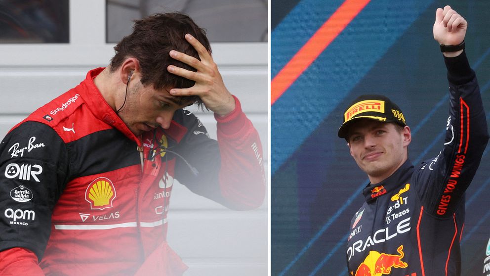 Charles Leclerc var besviken efter kraschen. Istället kunde Max Verstappen vinna.