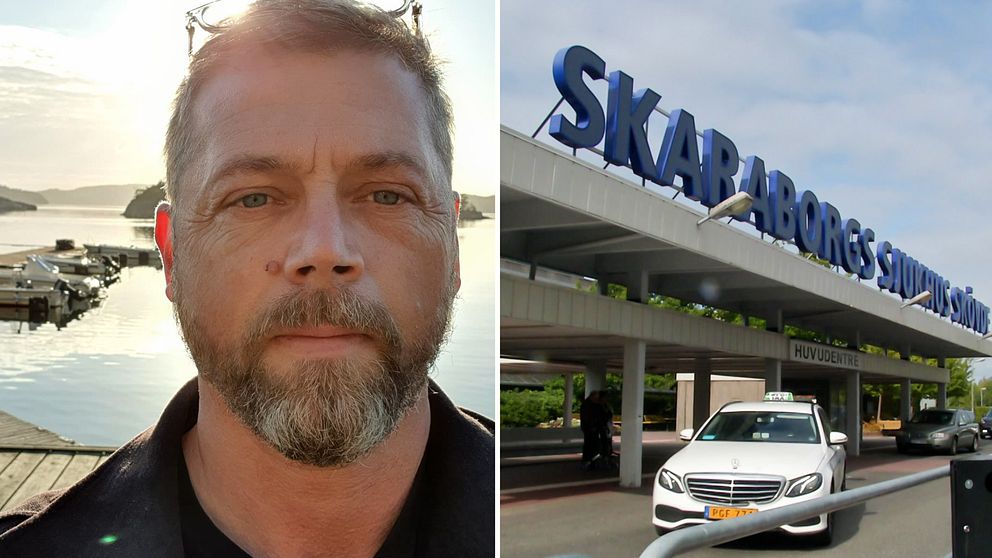 Ett montage med en bild på en man och en bild på Skaraborgs sjukhus i Skövde.