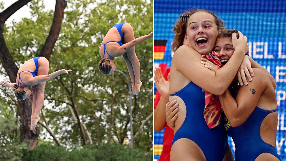 Elna Widerström och Emilia Nilsson Garip tog EM-brons på damernas synkroniserade tremeterssvikt.