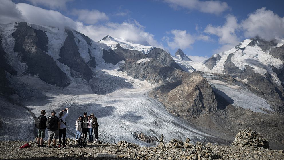 Glaciärerna Pers och Morteratsch har minskat i omfång. Bild från tidigare i augusti.