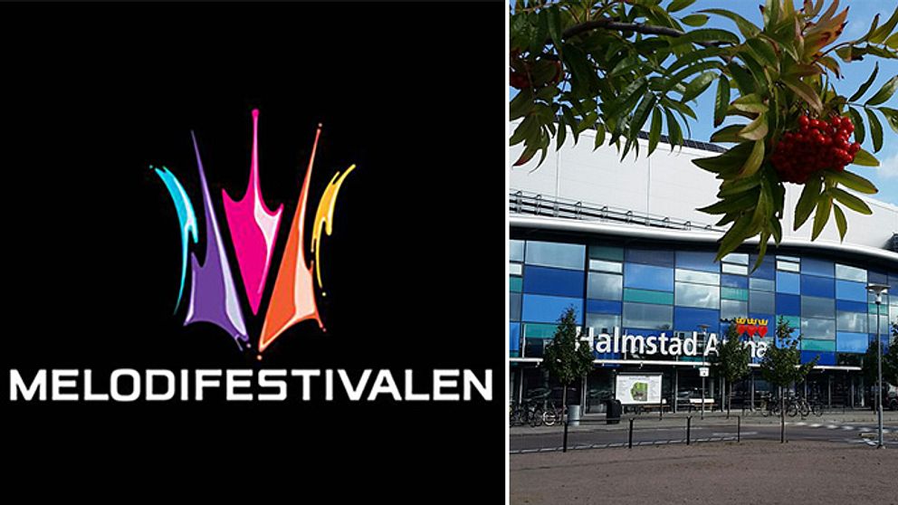 Halmstad Arena. Meldofestivalens logotyp.