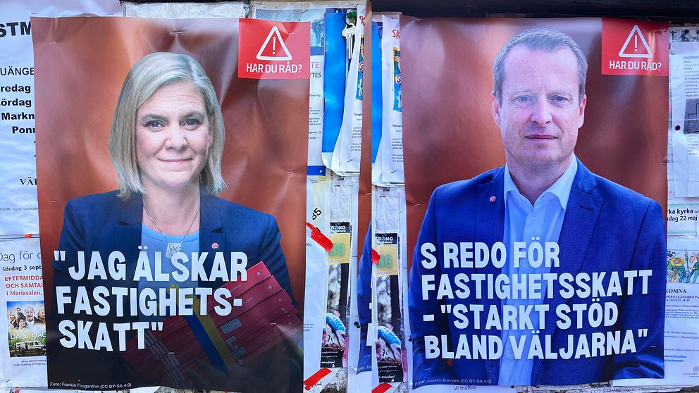 De två falska valaffischerna med statsminister Magdalena Andersson och Anders Ygeman