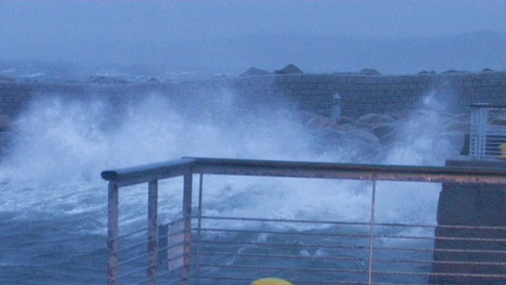 Höga vågor i Helsingborg den 3 januari när stormen Emil var på väg in över landet.