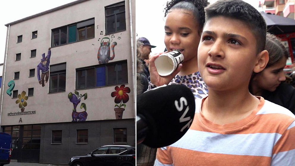 Ali Mahmoud är stolt över sin målning på Möllevångsskolan i Malmö.