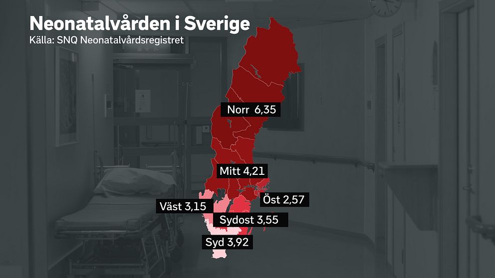 Sverigekarta som visar antalet platser per 1 000 födda barn.