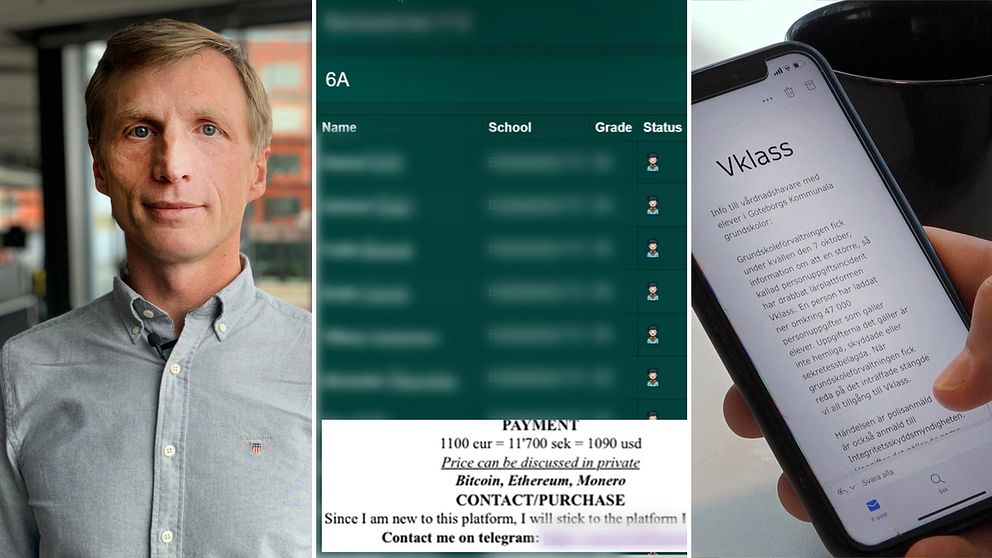 ”Jag har inte databasen, men jag har annonsen” – starta klippet för att se cybersäkerhetsexperten berätta om annonsen som påstås sälja de elevuppgifter som läckt från Vklass i Göteborg.