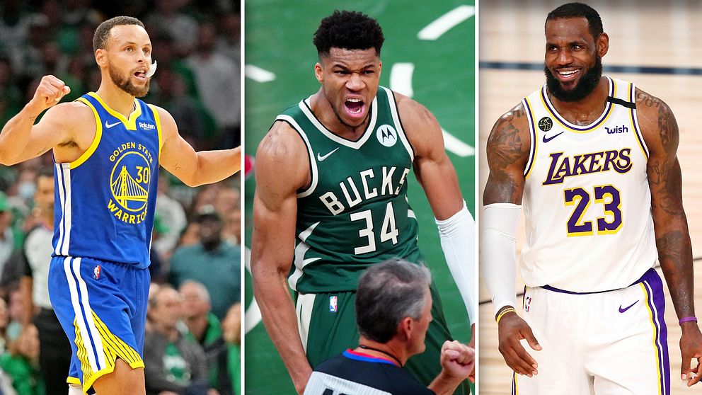 Stephen Curry, Giannis Antetokounmpo och LeBron James.