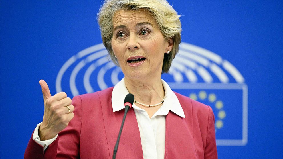 Ursula von der Leyen vid tisdagens presskonferens om energikrisen.
