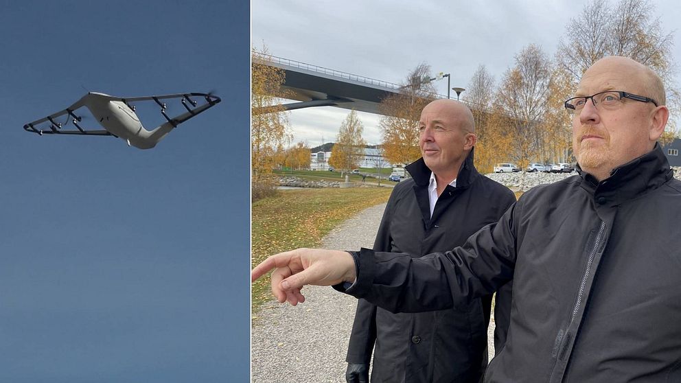 Drönare, konsulten Hans Siljebäck och infrastrukturstrategen Niklas Andersson på Sundsvalls kommun.