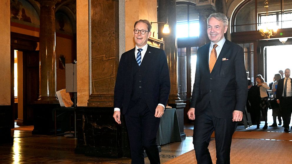 Sveriges nya utrikesminister Tobias Billström och Finlands utrikesminister Pekka Haavisto.
