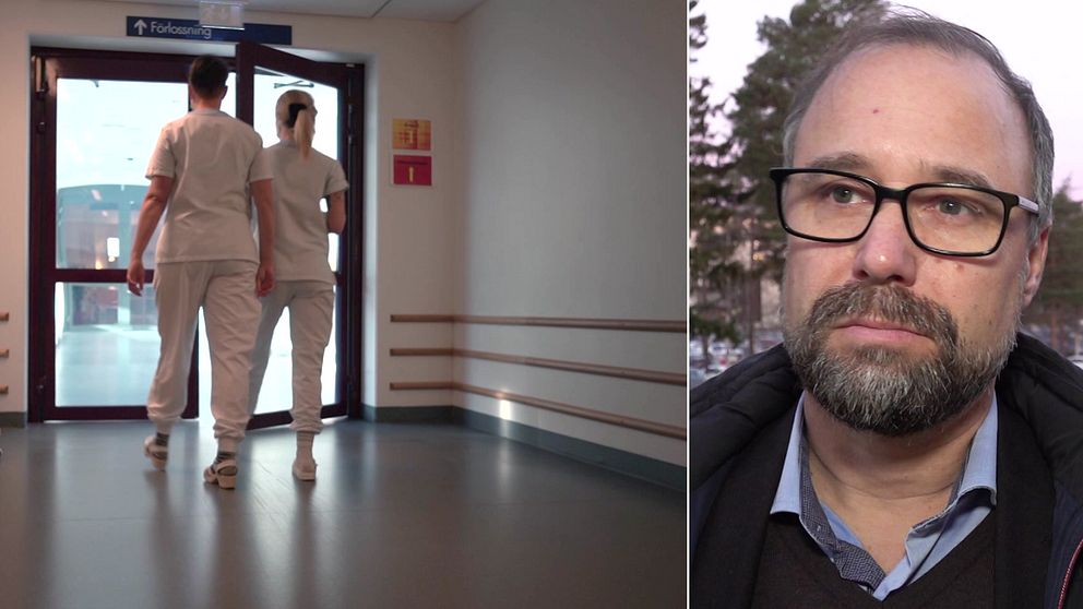 Sjukvårdpersonal går igenom en dörr. Regiondirektör i Region Västerbotten: Tommy Svensson.