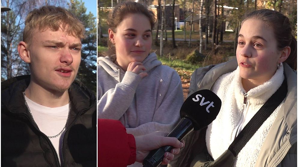 En pojke och tvillingtjejer intervjuas av SVT Gävleborg intill platsen där den 16-åriga pojken hittades.