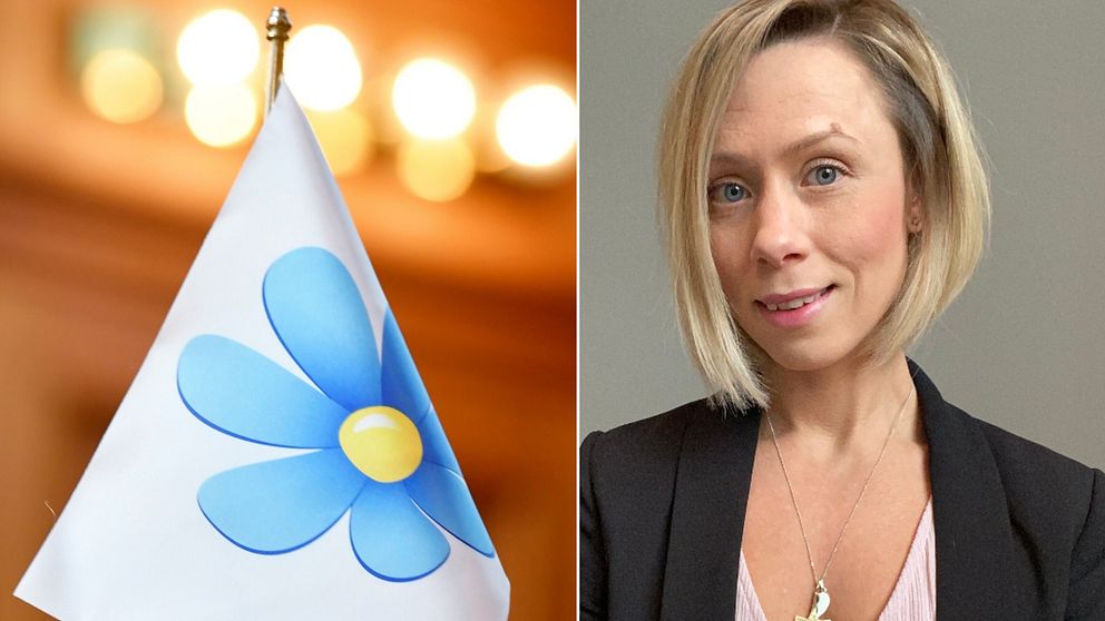 Tvådelad bild med en sd-flagga samt Rebecca Ädel.