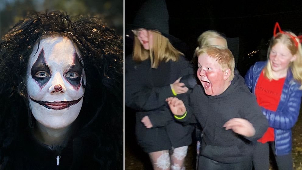 Barn på halloweenstig i Hällby i Esilstuna.