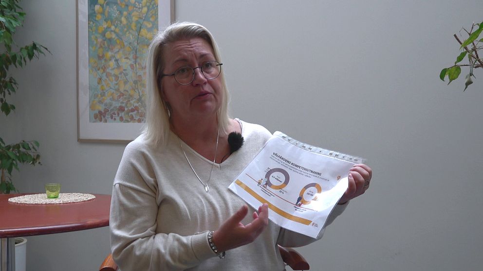 Nina Lind intervjuas av SVT om Luleå kommuns långsiktiga arbete inom välfärdssektorn.