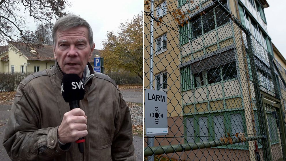 en man som är reporter på SVT står och pratar och håller i en SVT-mikrofon. Han heter Torbjörn Påhlman. På bilden till höger syns rättpyk i Säter.