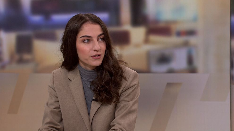 Romina Pourmokhtari i SVT:s Morgonstudion.