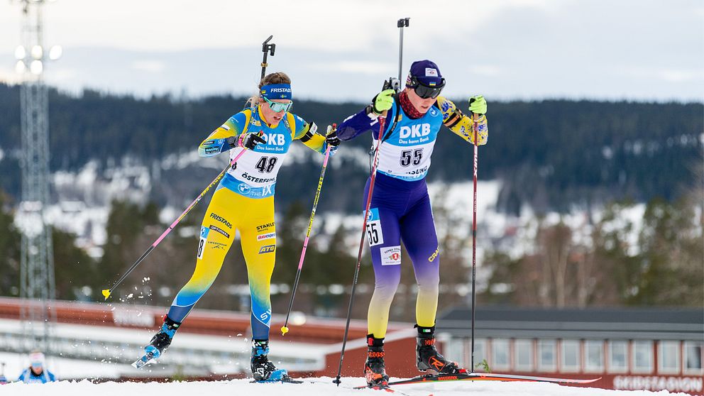 Ukrainska skidskyttar som Darya Blashko får träna tillsammans med svenska åkare som Elvira Öberg.