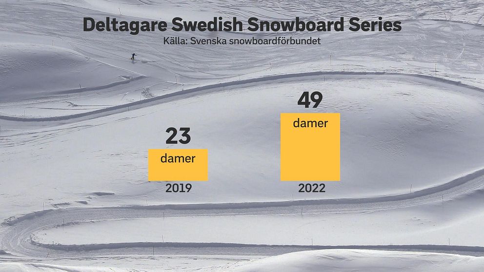 Bild på grafer över deltagare i Swedish Snowboard Series, visar antalet damer och det totala antalet.