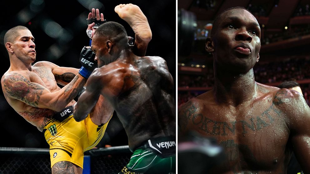 Alex Pereira (vänster) besegrade UFC-mästaren Israel Adesanya i Madison Square Garden i natt.