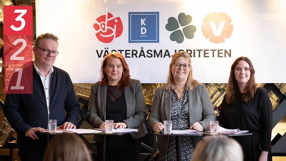 Västerås politiska majoritet, representerad av Staffan Jansson (S), Amanda Grönlund (KD), Vicki Skure-Eriksson (C) och Anna Maria Romlid (V)