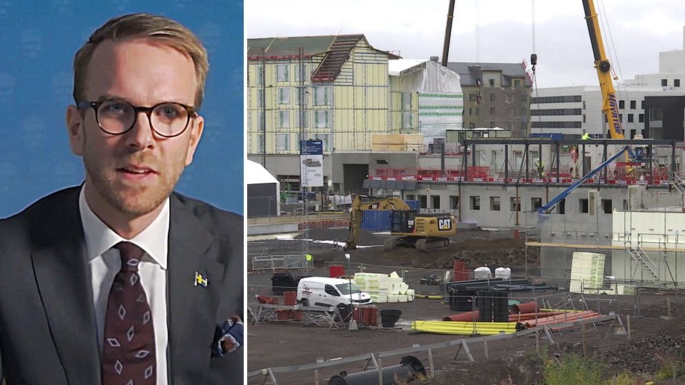 Infrastruktur- och bostadsministern Andreas Carlson (KD) intervjuas av SVT om hur regeringen vill vända bostadsutvecklingen i Sverige.