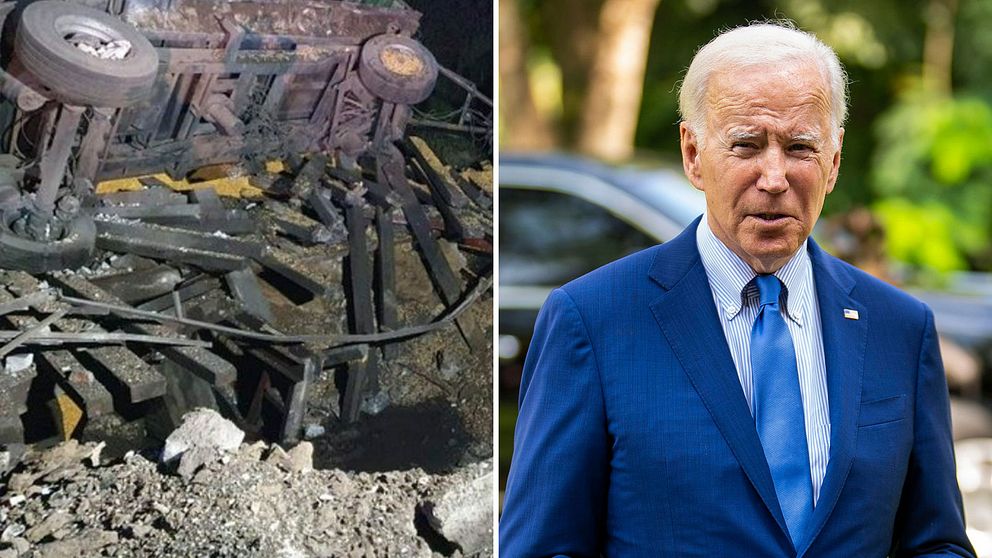 En bild som publicerats i polska medier och som sägs visa nedslagsplatsen. Till höger: USA:s president Joe Biden.